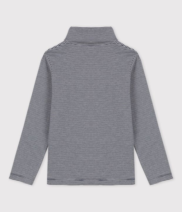 Camiseta de cuello alto de algod&oacute;n para ni&ntilde;o/ni&ntilde;a azul/blanco