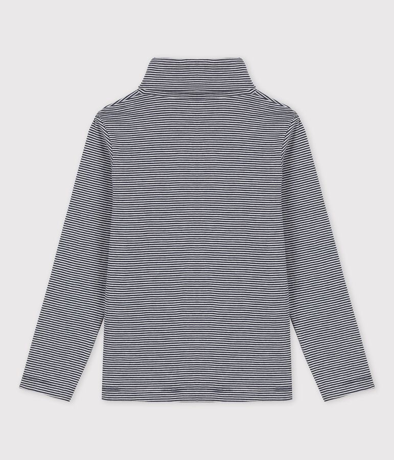 Camiseta de cuello alto de algod&oacute;n para ni&ntilde;o/ni&ntilde;a azul SMOKING/blanco MARSHMALLOW