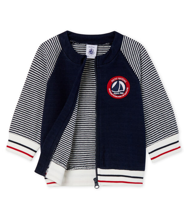 C&aacute;rdigan de tela t&uacute;bica con cremallera para beb&eacute; ni&ntilde;o azul/blanco