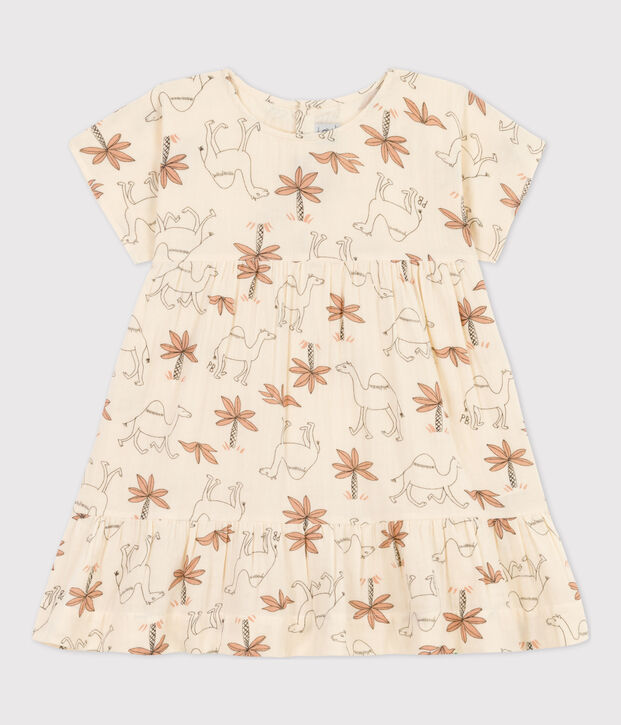 Vestido de manga corta de gasa de algod&oacute;n para ni&ntilde;a crudo/multicolor