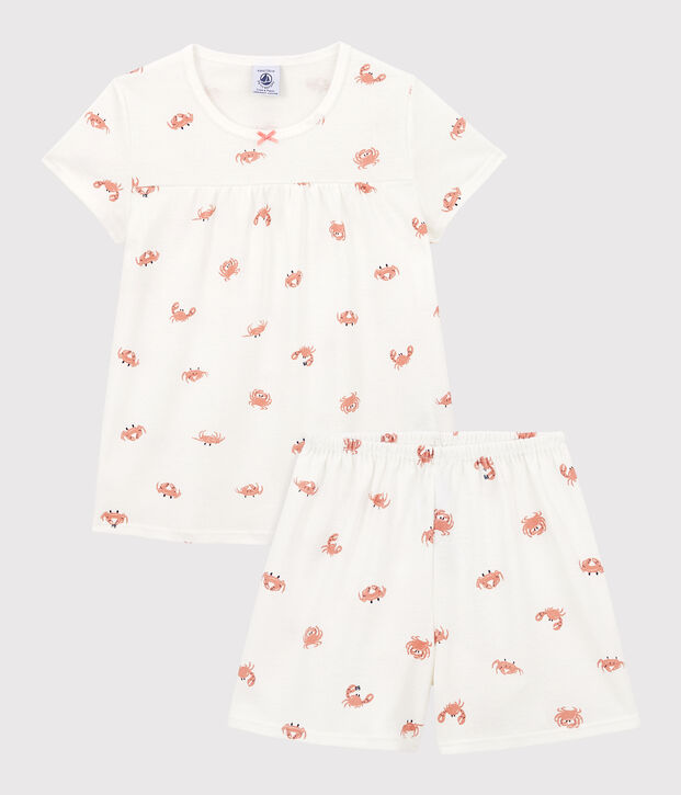 Pijama corto de algod&oacute;n con cangrejos para ni&ntilde;a blanco/multicolor