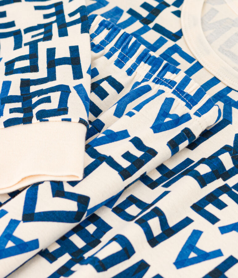 Pijama de algod&oacute;n con palabras azules para ni&ntilde;o crudo/multicolor