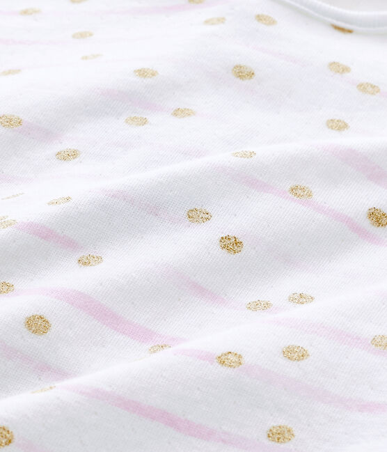 Pijama en túbico rayado para bebé niña blanco ECUME/rosa ROSE/ OR