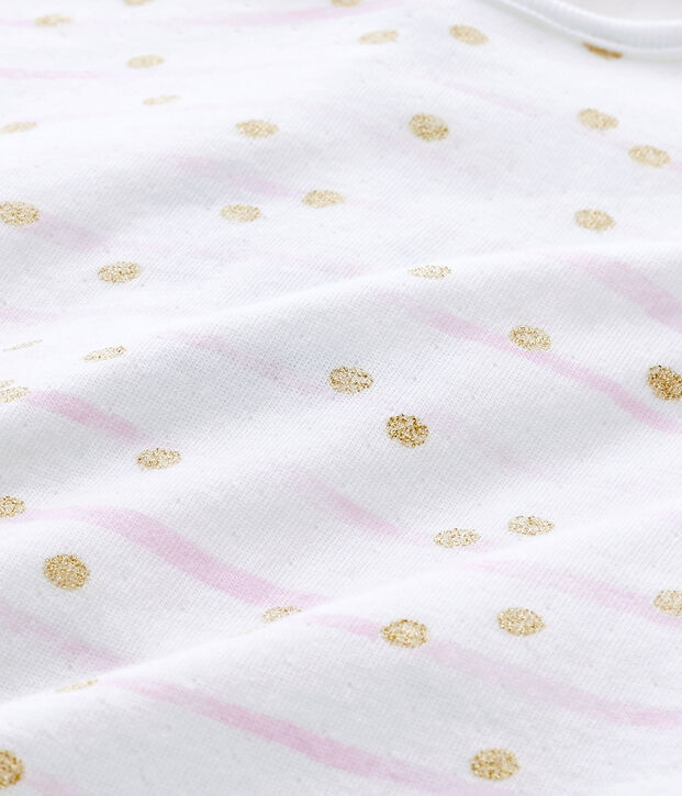 Pijama en t&uacute;bico rayado para beb&eacute; ni&ntilde;a blanco/rosa/amarillo