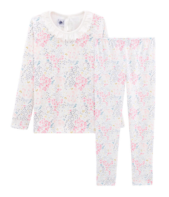 Pijama de corte muy ajustado de punto para niña blanco MARSHMALLOW/blanco MULTICO