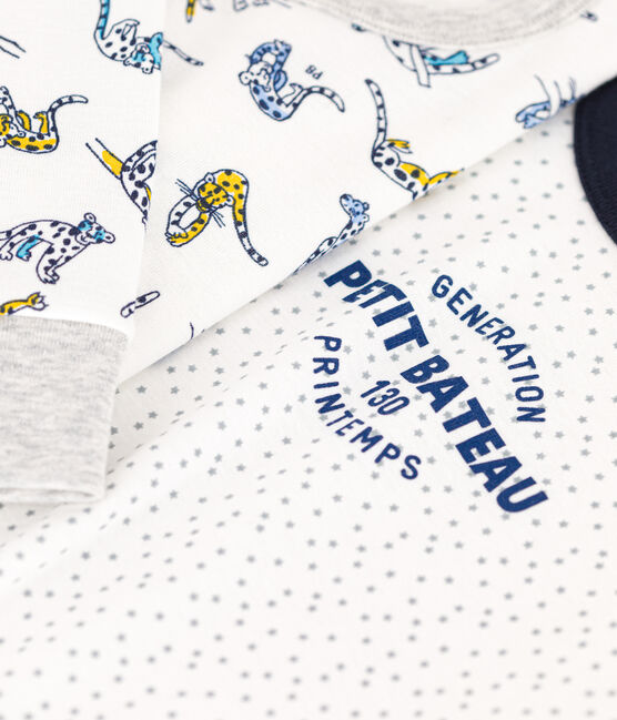 Juego de 2 pijamas de algodón con estrellas y felino para niño/niña variante 1