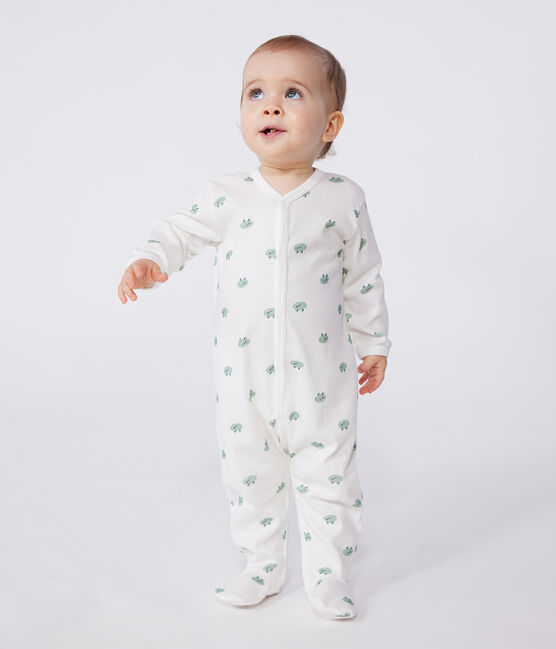 Pijama de algodón con ranas para bebé blanco MARSHMALLOW/blanco MULTICO
