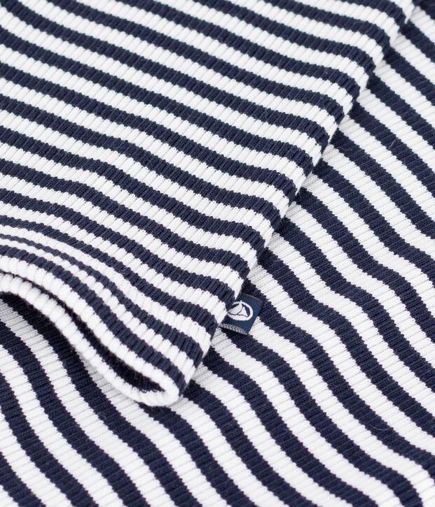 Camiseta de algod&oacute;n de manga corta a rayas para mujer azul/blanco