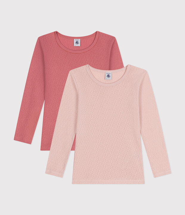Juego de 2 camisetas infantiles lisas de algod&oacute;n calado multicolor