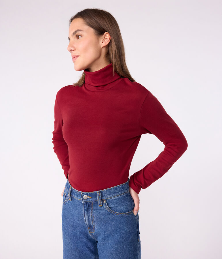 Camiseta de cuello alto Ic&oacute;nica de algod&oacute;n para mujer rojo
