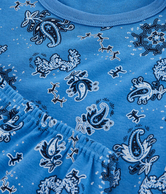 Pijama corto de bandana de algodón orgánico de niño azul BRASIER/blanco MULTICO