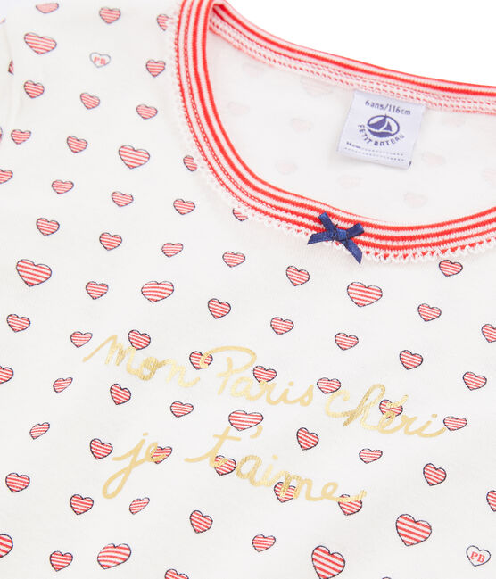 Pijama corto de corte muy ajustado para niña blanco MARSHMALLOW/blanco MULTICO