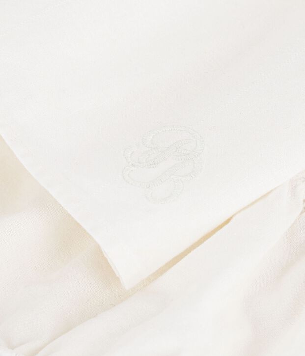 Vestido de algod&oacute;n/lino con pololo y detalle bordado para beb&eacute; blanco
