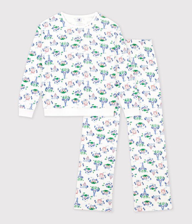 Pijama de algod&oacute;n con estampado de Par&iacute;s para mujer blanco/multicolor