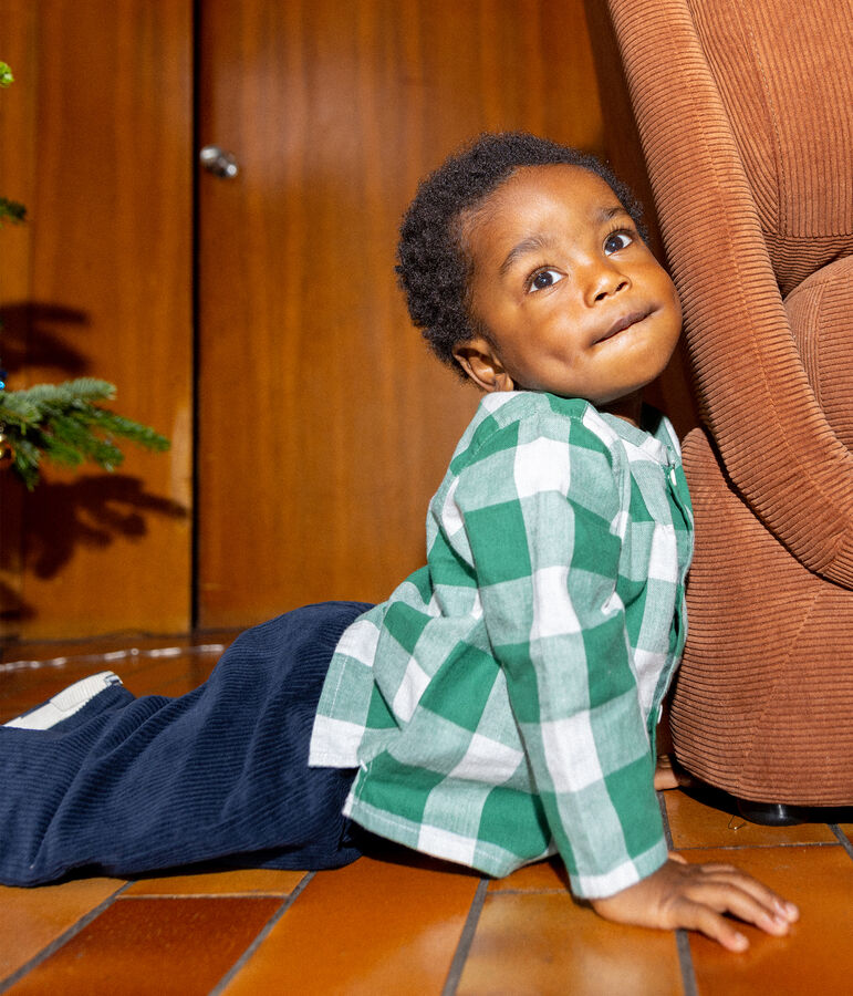 Camisa de franela de manga larga a cuadros para beb&eacute; MATCHA/crudo