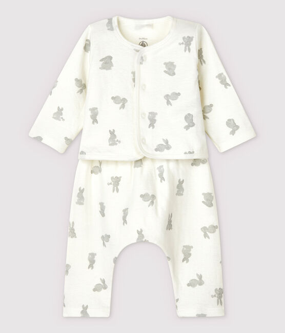 Conjunto de 2 prendas blancas de conejitos de tejido tubular de algodón ecológico de bebé blanco MARSHMALLOW/gris GRIS