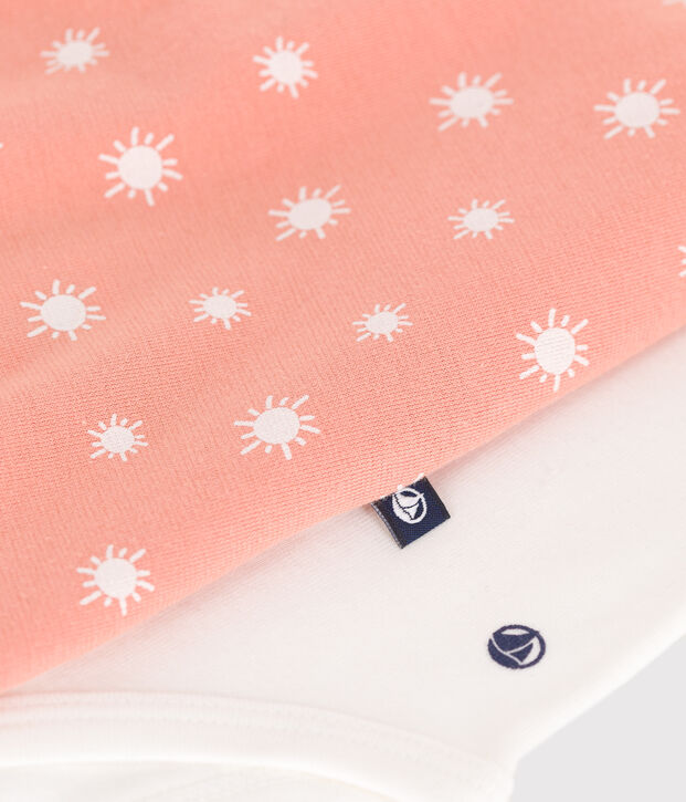 Conjunto de peto de algod&oacute;n con estampado de soles y body para reci&eacute;n nacido naranja/blanco