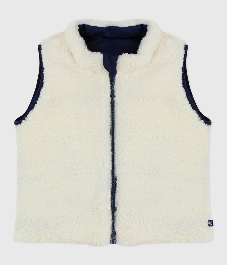 Plum&iacute;fero sin mangas reversible para beb&eacute; azul/crudo