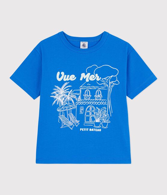 Camiseta infantil de manga corta de algodón azul DELPHINIUM