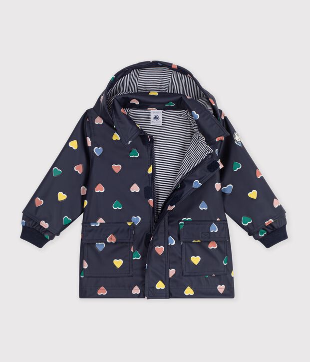 Chubasquero ic&oacute;nico con estampado de corazones para beb&eacute; azul/multicolor