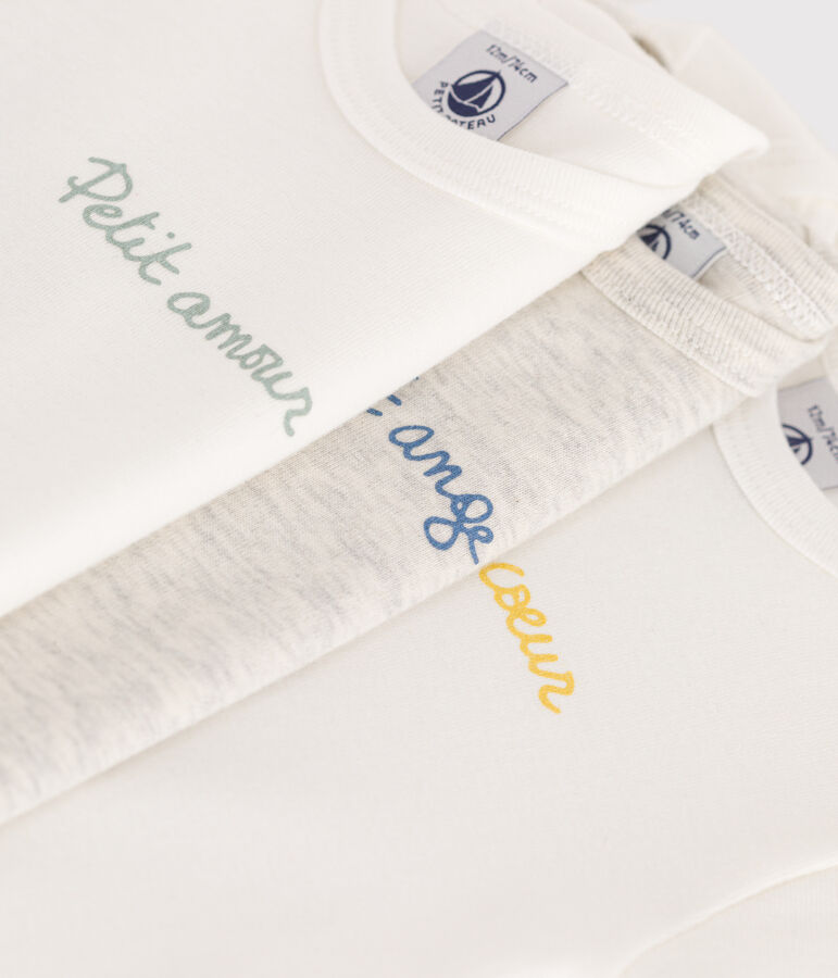 Juego de 3 bodis de algod&oacute;n de manga corta con corazoncito para beb&eacute; multicolor