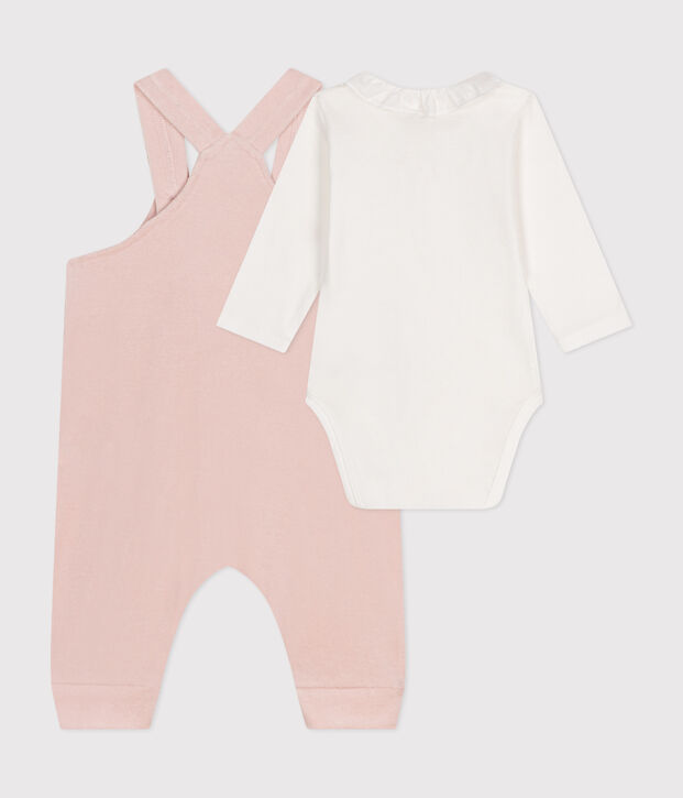Conjunto de peto de terciopelo para beb&eacute; rosa