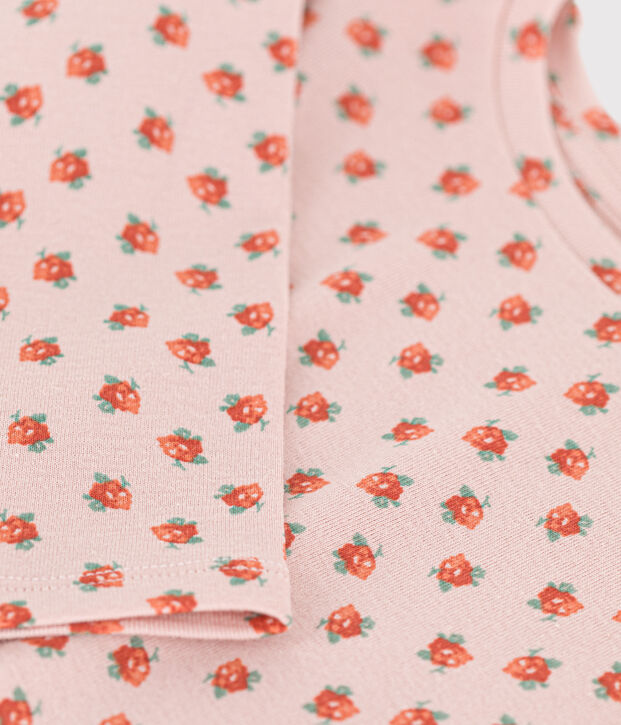 Camiseta de algod&oacute;n de manga larga de ni&ntilde;a rosa/multicolor