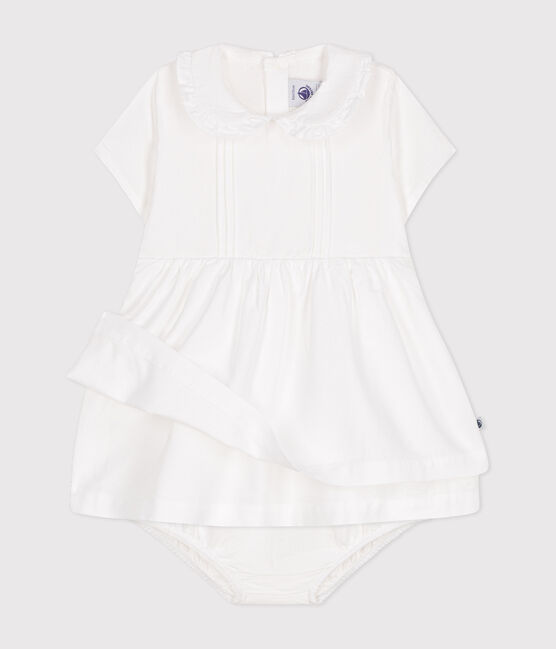 Vestido y pololo de piqué de algodón para bebé blanco ECUME