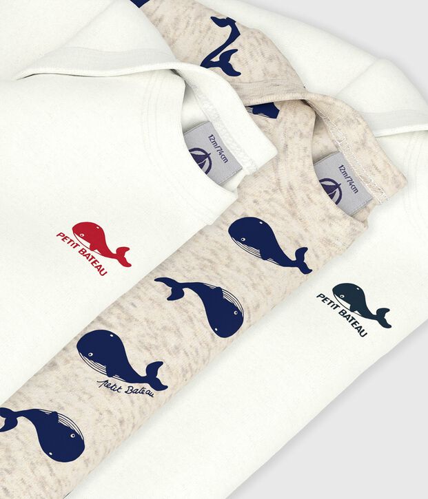 Juego de 3 bodis de algod&oacute;n de manga larga con ballenas multicolor