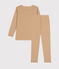 Pijama de algodón a rayas júnior marron CUIVRE/ MARSHMALLOW