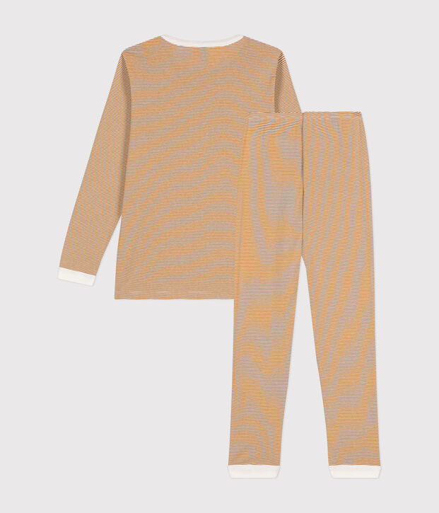 Pijama de algod&oacute;n a rayas j&uacute;nior marron/blanco