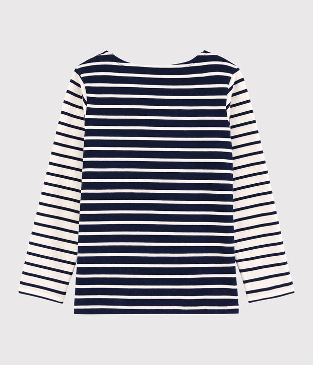 Camiseta de manga larga de punto de ni&ntilde;a blanco/azul