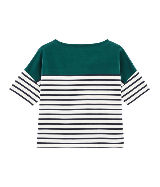 Jersey marinero manga corta para mujer verde PINEDE/blanco MARSHMALLOW/ SMOKING