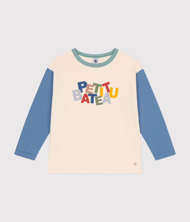 Camiseta de manga larga de punto fino para ni&ntilde;o crudo/multicolor