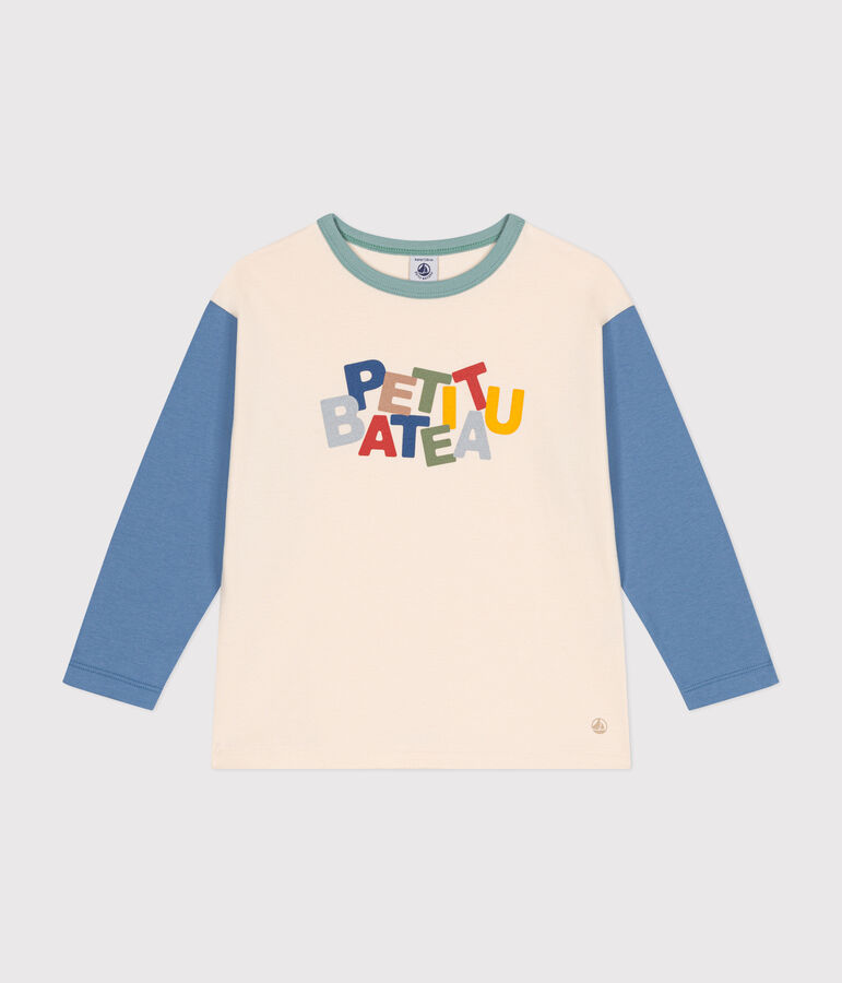 Camiseta de manga larga de punto fino para ni&ntilde;o crudo/multicolor