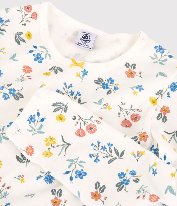 Pijama con flores de algod&oacute;n de ni&ntilde;a blanco/multicolor