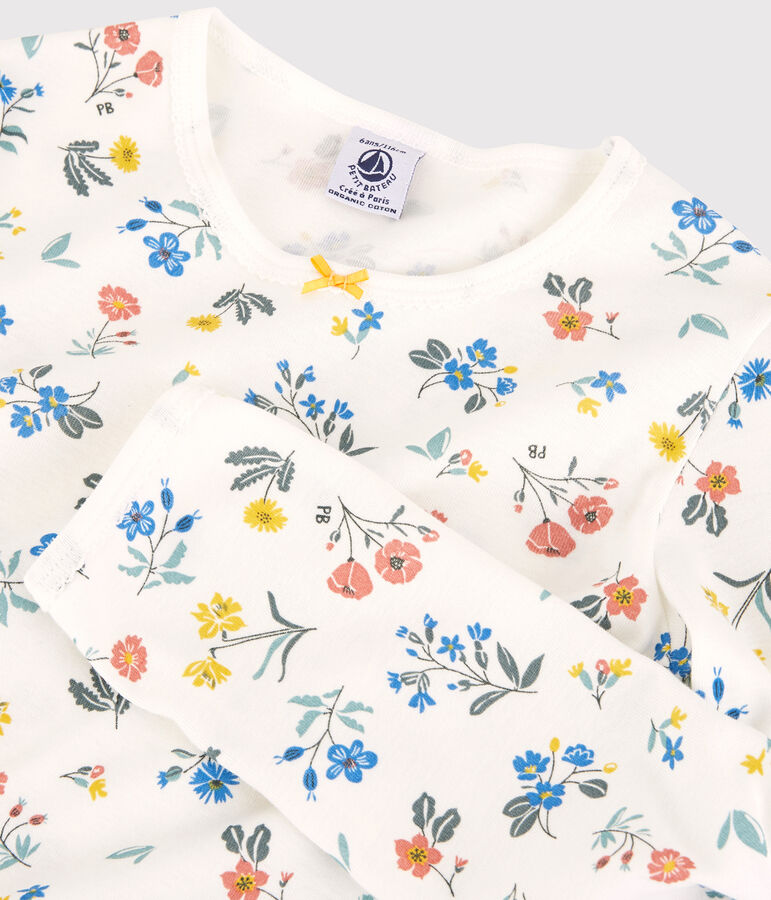Pijama con flores de algod&oacute;n de ni&ntilde;a blanco/multicolor