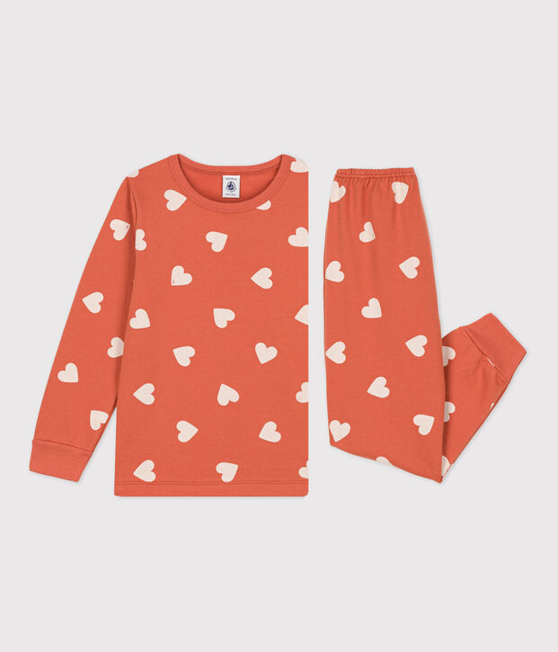 Pijama de felpa con coraz&oacute;n para ni&ntilde;a rosa/crudo