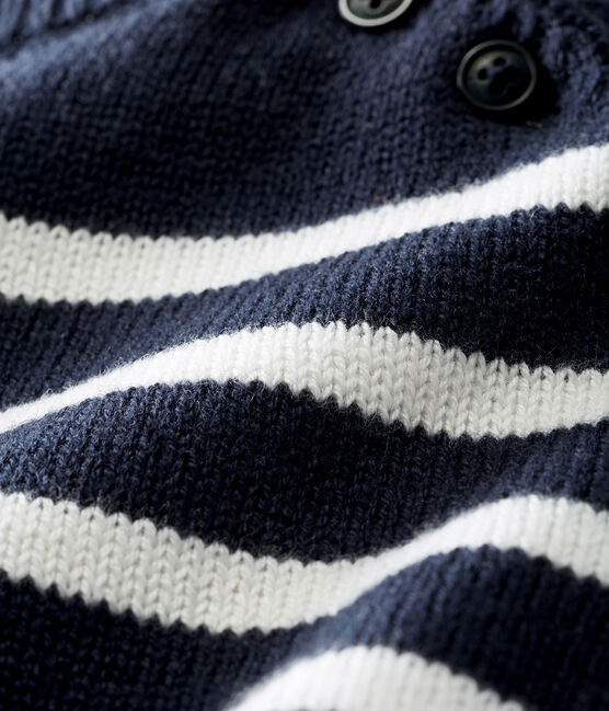 Jersey de rayas en lana y algodón para bebé niño azul SMOKING/blanco MARSHMALLOW