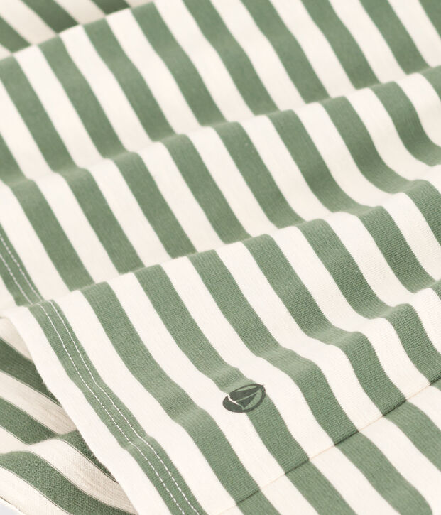 Vestido de manga corta de algod&oacute;n a rayas para ni&ntilde;a verde/crudo