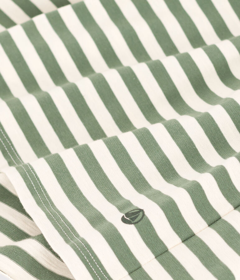 Vestido de manga corta de algod&oacute;n a rayas para ni&ntilde;a verde/crudo