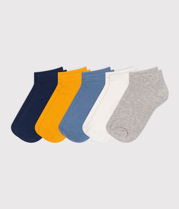 5 pares de calcetines infantiles lisos de algod&oacute;n multicolor