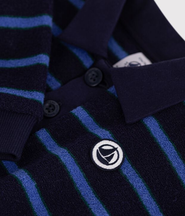 Sudadera de algod&oacute;n a rayas con cuello de polo para beb&eacute; azul/multicolor