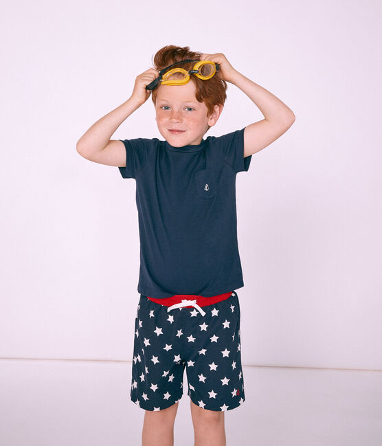 Shorts de playa infantiles para niño azul SMOKING/blanco MARSHMALLOW