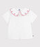 Blusa infantil de manga corta de popelina de algodón lisa blanco ECUME