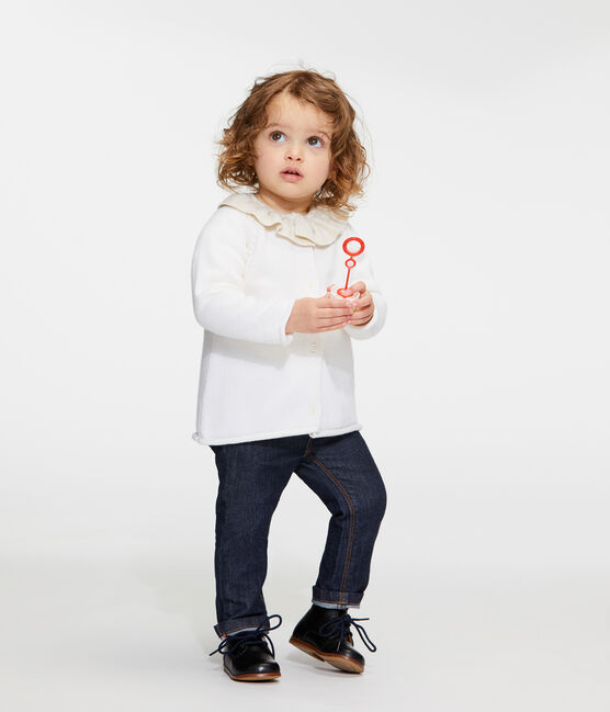 Cárdigan de punto de lana y algodón para bebé niña blanco MARSHMALLOW