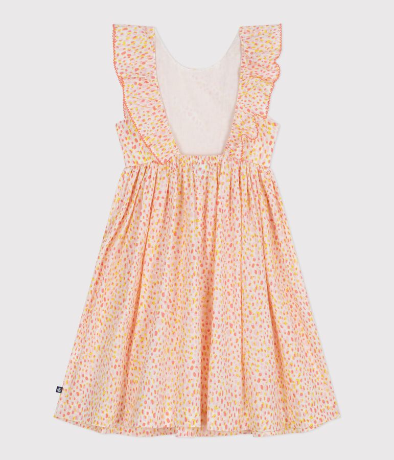 Vestido infantil sin mangas de algod&oacute;n con estampado y espalda descubierta blanco/multicolor