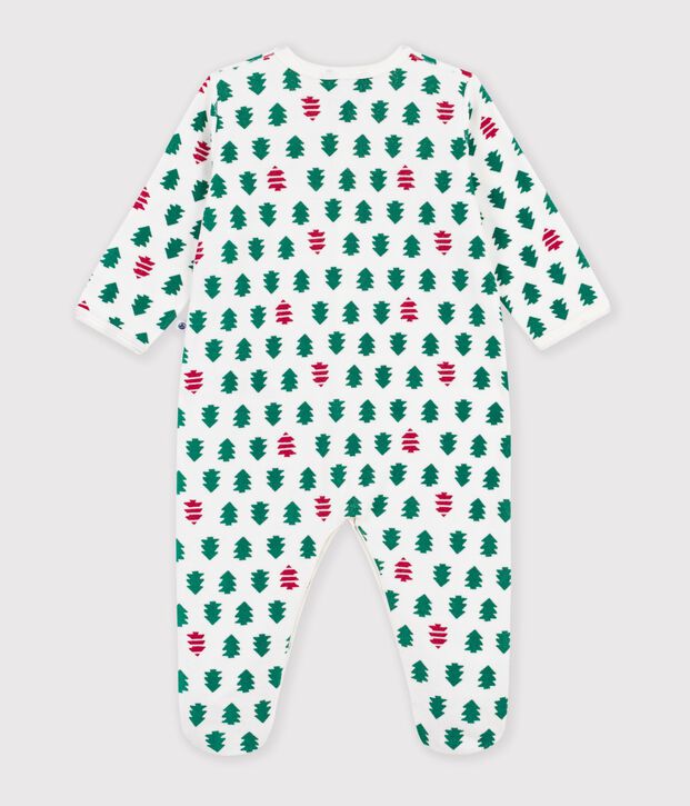 Pijama de terciopelo con estampado de abetos para beb&eacute; blanco/multicolor