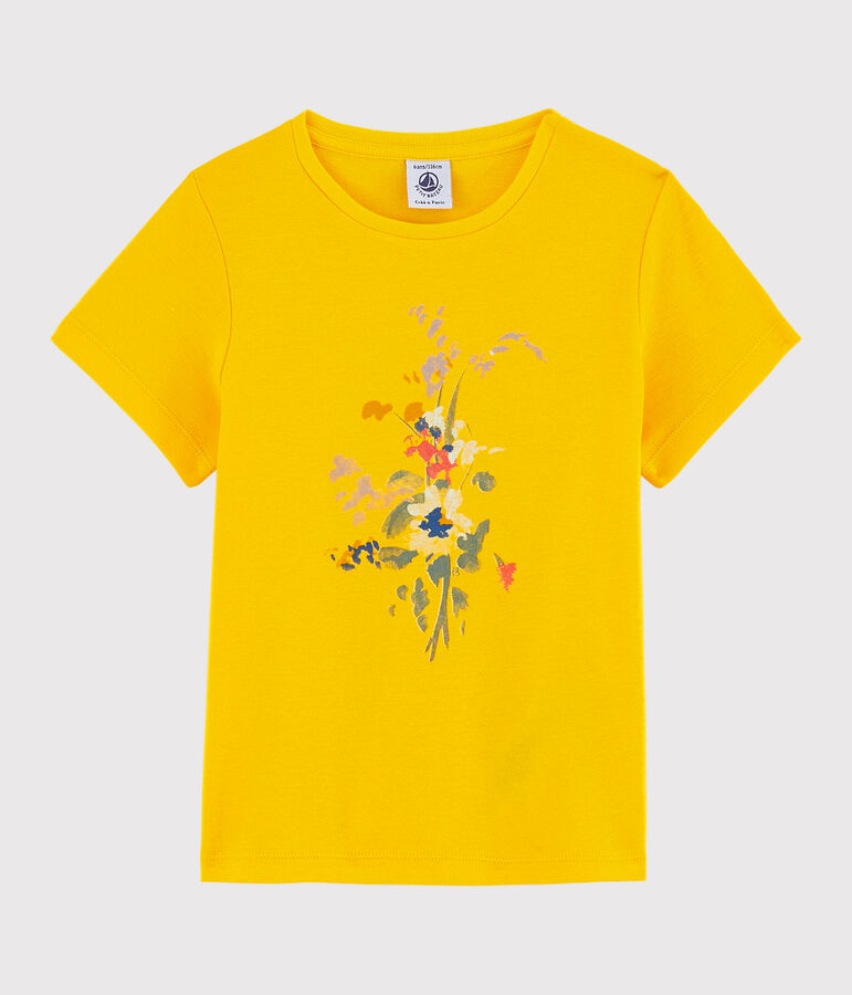 Camiseta de manga corta de algod&oacute;n de ni&ntilde;a amarillo