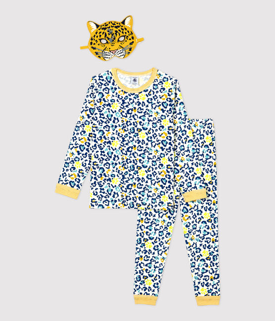 Pijama fosforescente de leopardo de niña/niño de algodón blanco MARSHMALLOW/blanco MULTICO